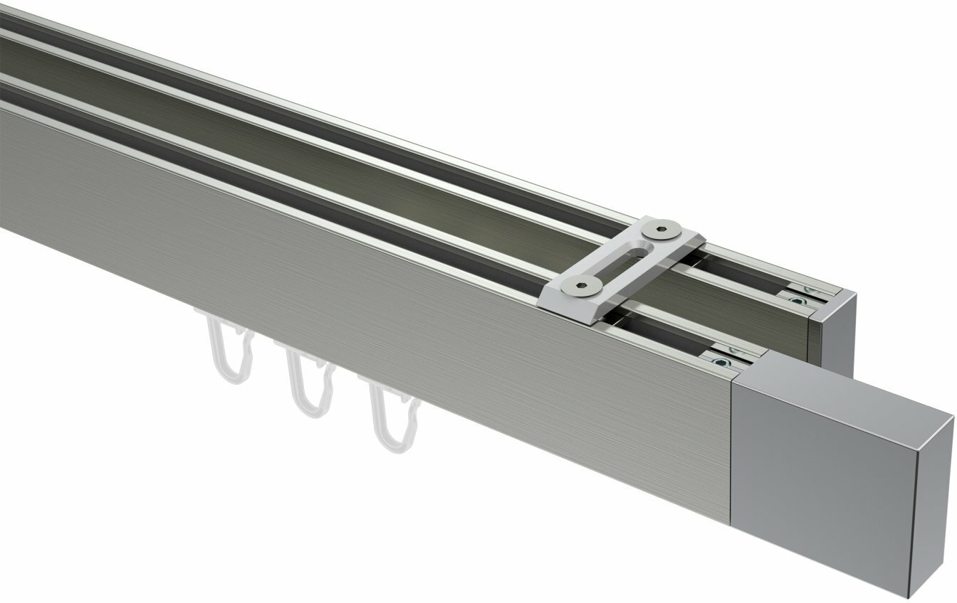 Innenlauf Gardinenstange Deckenmontage Aluminium / Metall eckig 14x35 mm 2- läufig SMARTLINE (Universal) - Lox Edelstahl-Optik / Chrom