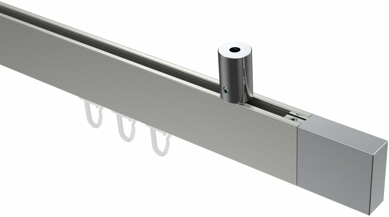 Innenlauf Gardinenstange Deckenmontage Aluminium / Metall eckig 14x35 mm  SONIUS - Lox Edelstahl-Optik / Chrom 100 cm