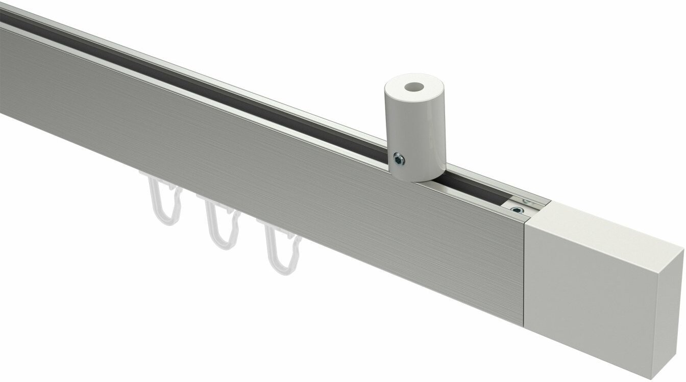 / cm - Gardinenstange Aluminium Innenlauf / mm Deckenmontage SONIUS Weiß eckig Metall 100 Edelstahl-Optik Lox 14x35