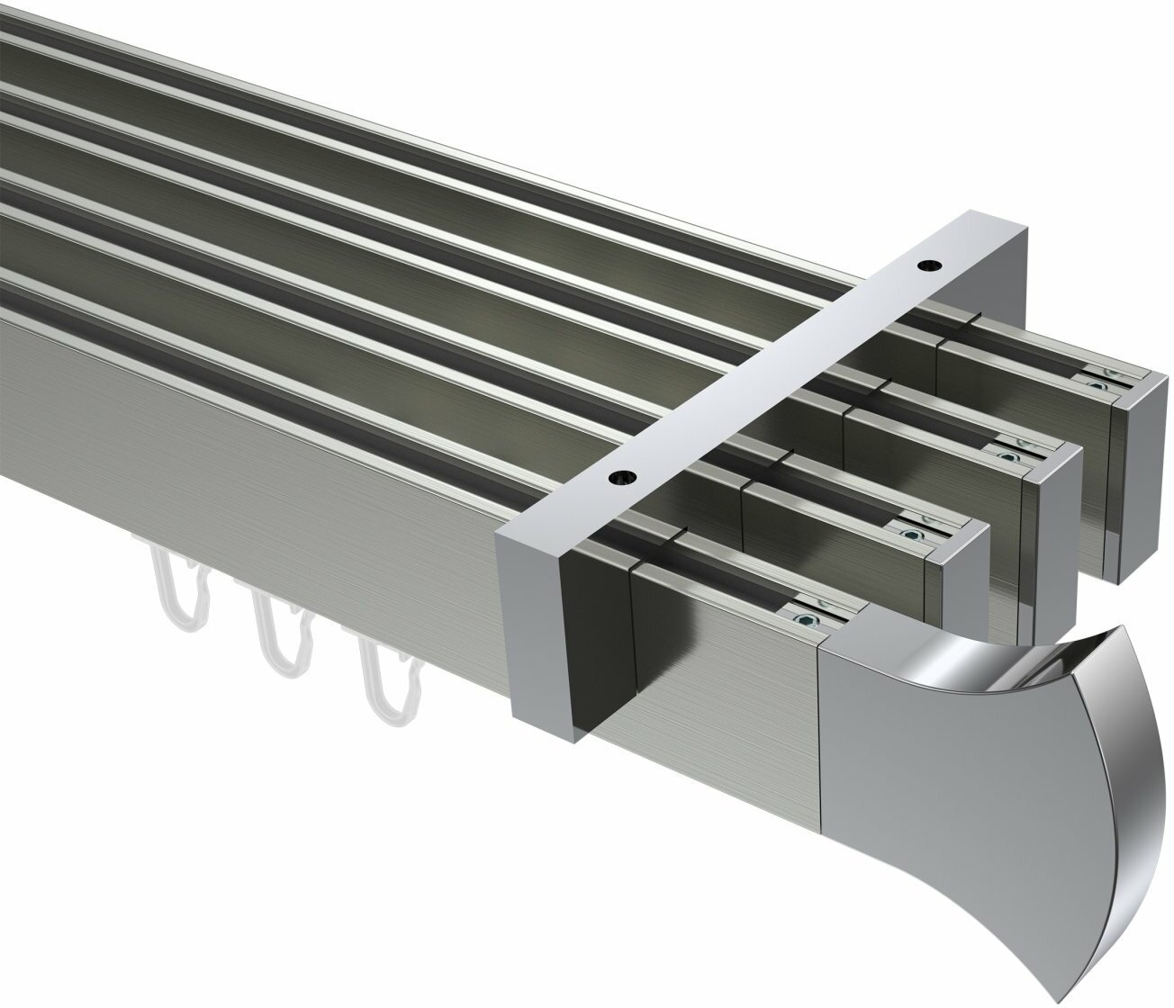 Innenlauf Gardinenstange Deckenmontage Aluminium / Metall eckig 14x35 mm 4- läufig SMARTLINE - Conex Edelstahl-Optik / Chrom 100