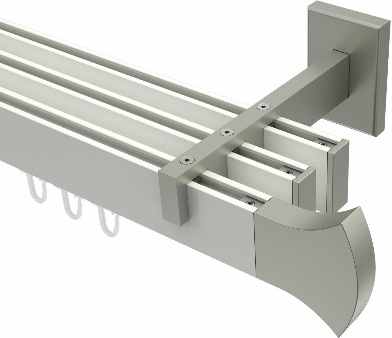 Innenlauf Gardinenstange Aluminium / Metall eckig 14x35 mm 3-läufig  SMARTLINE - Conex Weiß / Edelstahl-Optik (WA lang)