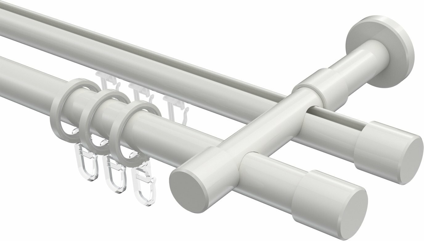 Rundrohr-Innenlauf Gardinenstange Aluminium / Metall 20 mm Ø 2-läufig  PRESTIGE - Santo Weiß 100 cm | Gardinenstangen