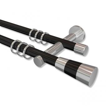 Gardinenstange Metall 20 mm Ø 2-läufig PLATON - Tanara Schwarz / Chrom 100 cm