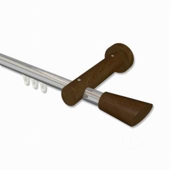 Innenlauf Gardinenstange Aluminium / Holz 20 mm Ø TALENT - Bero Chrom / Nussbaum lackiert 100 cm