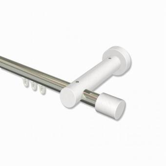 Innenlauf Gardinenstange Aluminium / Holz 20 mm Ø TALENT - Feta Edelstahl-Optik / Weiß lackiert 100 cm