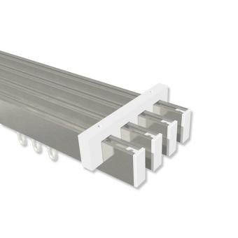 Innenlauf Gardinenstange Deckenmontage Aluminium / Metall eckig 14x35 mm 4-läufig SMARTLINE - Paxo Edelstahl-Optik / Weiß 100 cm