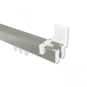 Innenlauf Gardinenstange Aluminium / Metall eckig 14x35 mm 2-läufig SMARTLINE - Paxo Edelstahl-Optik / Weiß 100 cm