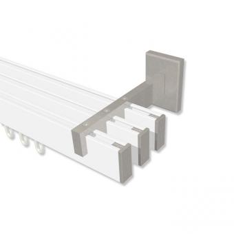 Innenlauf Gardinenstange Aluminium / Metall eckig 14x35 mm 3-läufig SMARTLINE - Paxo Weiß / Edelstahl-Optik (WA lang) 100 cm
