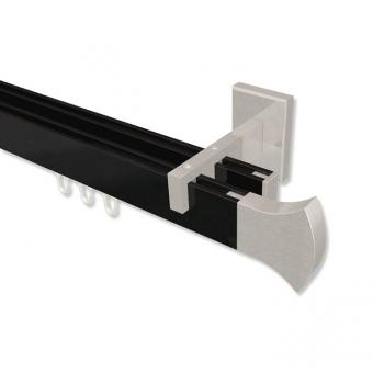Innenlauf Gardinenstange Aluminium / Metall eckig 14x35 mm 2-läufig SMARTLINE - Conex Schwarz / Edelstahl-Optik 100 cm
