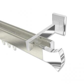Innenlauf Gardinenstange Aluminium / Metall eckig 14x35 mm 2-läufig SMARTLINE - Conex Edelstahl-Optik / Chrom (WA lang) 100 cm