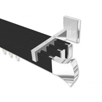 Innenlauf Gardinenstange Aluminium / Metall eckig 14x35 mm 3-läufig SMARTLINE - Conex Schwarz / Chrom (WA lang) 100 cm