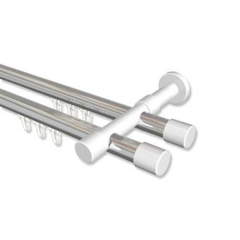 Innenlauf Gardinenstange Aluminium / Metall 20 mm Ø 2-läufig PRESTIGE - Santo Chrom / Weiß 100 cm