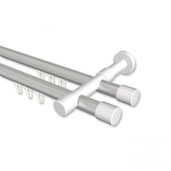 Innenlauf Gardinenstange Aluminium / Metall 20 mm Ø 2-läufig PRESTIGE - Santo Silbergrau / Weiß 100 cm