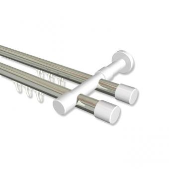 Innenlauf Gardinenstange Aluminium / Metall 20 mm Ø 2-läufig PRESTIGE - Santo Edelstahl-Optik / Weiß 100 cm