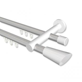 Innenlauf Gardinenstange Aluminium / Metall 20 mm Ø 2-läufig PLATON - Bento Silbergrau / Weiß 100 cm