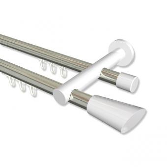 Innenlauf Gardinenstange Aluminium / Metall 20 mm Ø 2-läufig PLATON - Bento Edelstahl-Optik / Weiß 100 cm