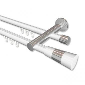 Innenlauf Gardinenstange Aluminium / Metall 20 mm Ø 2-läufig PLATON - Tanara Weiß / Chrom 100 cm