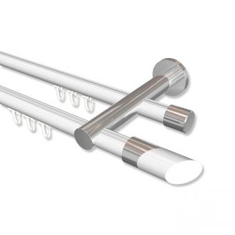 Innenlauf Gardinenstange Aluminium / Metall 20 mm Ø 2-läufig PLATON - Verano Weiß / Chrom 100 cm
