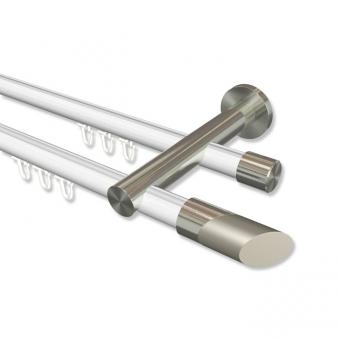 Innenlauf Gardinenstange Aluminium / Metall 20 mm Ø 2-läufig PLATON - Verano Weiß / Edelstahl-Optik 100 cm
