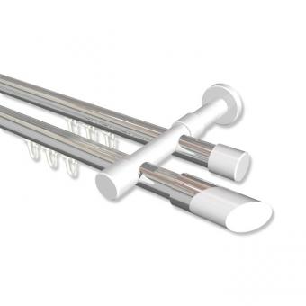 Innenlauf Gardinenstange Aluminium / Metall 20 mm Ø 2-läufig PRESTIGE - Verano Chrom / Weiß 100 cm