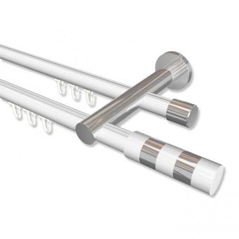 Innenlauf Gardinenstange Aluminium / Metall 20 mm Ø 2-läufig PLATON - Mavell Weiß / Chrom 100 cm