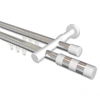 Innenlauf Gardinenstange Aluminium / Metall 20 mm Ø 2-läufig PRESTIGE - Mavell Chrom / Weiß 100 cm