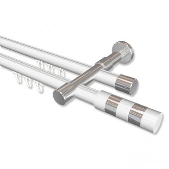 Innenlauf Gardinenstange Aluminium / Metall 20 mm Ø 2-läufig PRESTIGE - Mavell Weiß / Chrom 100 cm