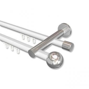 Innenlauf Gardinenstange Aluminium / Metall 20 mm Ø 2-läufig PLATON - Luino Weiß / Chrom 100 cm