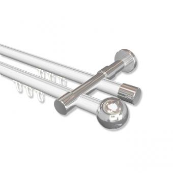 Innenlauf Gardinenstange Aluminium / Metall 20 mm Ø 2-läufig PRESTIGE - Luino Weiß / Chrom 100 cm