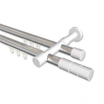 Innenlauf Gardinenstange Aluminium / Metall 20 mm Ø 2-läufig PRESTIGE - Elanto Chrom / Weiß 100 cm