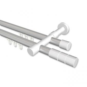 Innenlauf Gardinenstange Aluminium / Metall 20 mm Ø 2-läufig PRESTIGE - Elanto Silbergrau / Weiß 100 cm