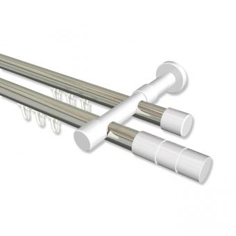 Innenlauf Gardinenstange Aluminium / Metall 20 mm Ø 2-läufig PRESTIGE - Elanto Edelstahl-Optik / Weiß 100 cm