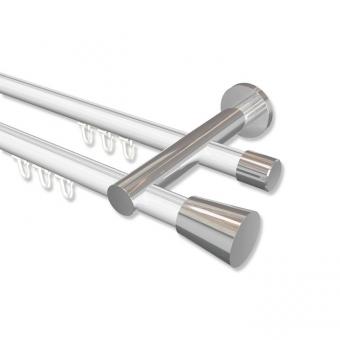 Innenlauf Gardinenstange Aluminium / Metall 20 mm Ø 2-läufig PLATON - Sitra Weiß / Chrom 100 cm