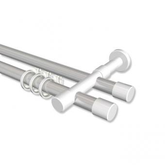 Rundrohr-Innenlauf Gardinenstange Aluminium / Metall 20 mm Ø 2-läufig PRESTIGE - Santo Silbergrau / Weiß 100 cm