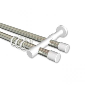 Rundrohr-Innenlauf Gardinenstange Aluminium / Metall 20 mm Ø 2-läufig PRESTIGE - Santo Edelstahl-Optik / Weiß 100 cm