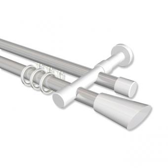 Rundrohr-Innenlauf Gardinenstange Aluminium / Metall 20 mm Ø 2-läufig PRESTIGE - Bento Silbergrau / Weiß 100 cm