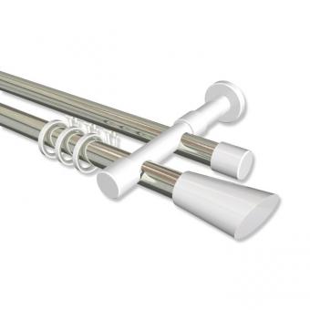 Rundrohr-Innenlauf Gardinenstange Aluminium / Metall 20 mm Ø 2-läufig PRESTIGE - Bento Edelstahl-Optik / Weiß 100 cm