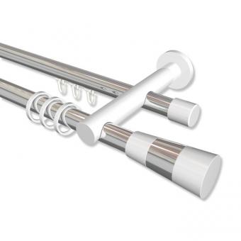 Rundrohr-Innenlauf Gardinenstange Aluminium / Metall 20 mm Ø 2-läufig PLATON - Tanara Chrom / Weiß 100 cm