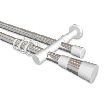 Rundrohr-Innenlauf Gardinenstange Aluminium / Metall 20 mm Ø 2-läufig PRESTIGE - Tanara Chrom / Weiß 100 cm