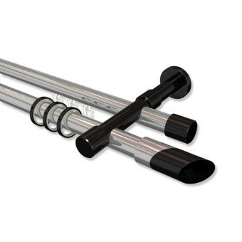 Rundrohr-Innenlauf Gardinenstange Aluminium / Metall 20 mm Ø 2-läufig PRESTIGE - Verano Chrom / Schwarz 100 cm