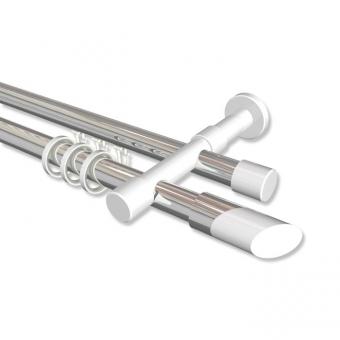 Rundrohr-Innenlauf Gardinenstange Aluminium / Metall 20 mm Ø 2-läufig PRESTIGE - Verano Chrom / Weiß 100 cm