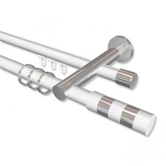 Rundrohr-Innenlauf Gardinenstange Aluminium / Metall 20 mm Ø 2-läufig PLATON - Mavell Weiß / Chrom 100 cm