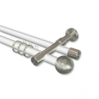 Rundrohr-Innenlauf Gardinenstange Aluminium / Metall 20 mm Ø 2-läufig PRESTIGE - Luino Weiß / Edelstahl-Optik 100 cm