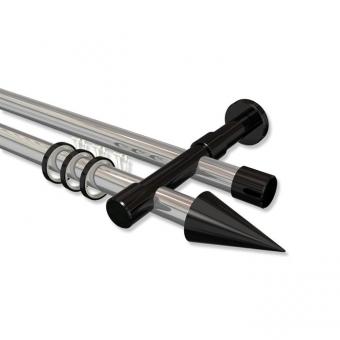 Rundrohr-Innenlauf Gardinenstange Aluminium / Metall 20 mm Ø 2-läufig PRESTIGE - Savio Chrom / Schwarz 100 cm