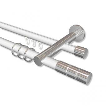 Rundrohr-Innenlauf Gardinenstange Aluminium / Metall 20 mm Ø 2-läufig PLATON - Elanto Weiß / Chrom 100 cm