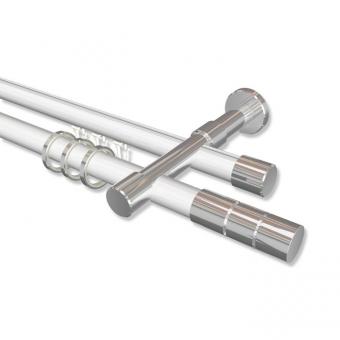 Rundrohr-Innenlauf Gardinenstange Aluminium / Metall 20 mm Ø 2-läufig PRESTIGE - Elanto Weiß / Chrom 100 cm