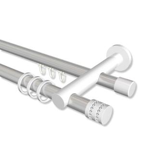 Rundrohr-Innenlauf Gardinenstange Aluminium / Metall 20 mm Ø 2-läufig PLATON - Estana Silbergrau / Weiß 100 cm