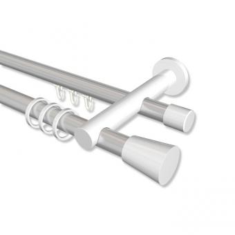 Rundrohr-Innenlauf Gardinenstange Aluminium / Metall 20 mm Ø 2-läufig PLATON - Sitra Silbergrau / Weiß 100 cm