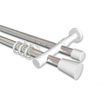 Rundrohr-Innenlauf Gardinenstange Aluminium / Metall 20 mm Ø 2-läufig PRESTIGE - Sitra Chrom / Weiß 100 cm