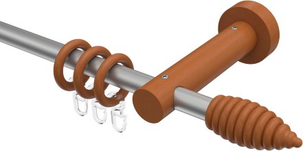 Gardinenstange Metall / Holz 16 mm Ø ADRIAN - Asta Silbergrau / Kirschbaum lackiert 100 cm